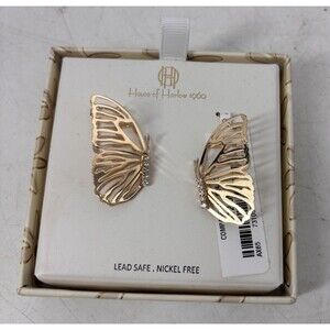 House of Harlow 1960 Butterfly Earrings Gold Tone Dangle NIB